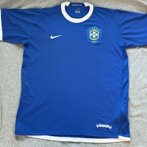 Nike Brazil Away Jersey Mens Large Blue Dri-Fit CBF Soccer Shirt Adult 2007